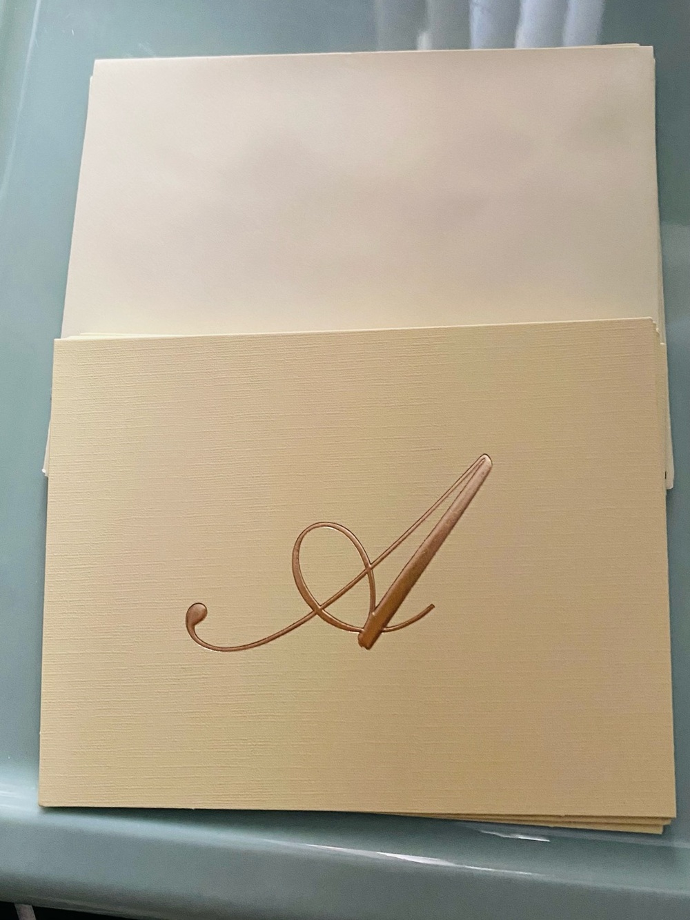 Monogram A Embossed Cream Note Cards & Envelopes
